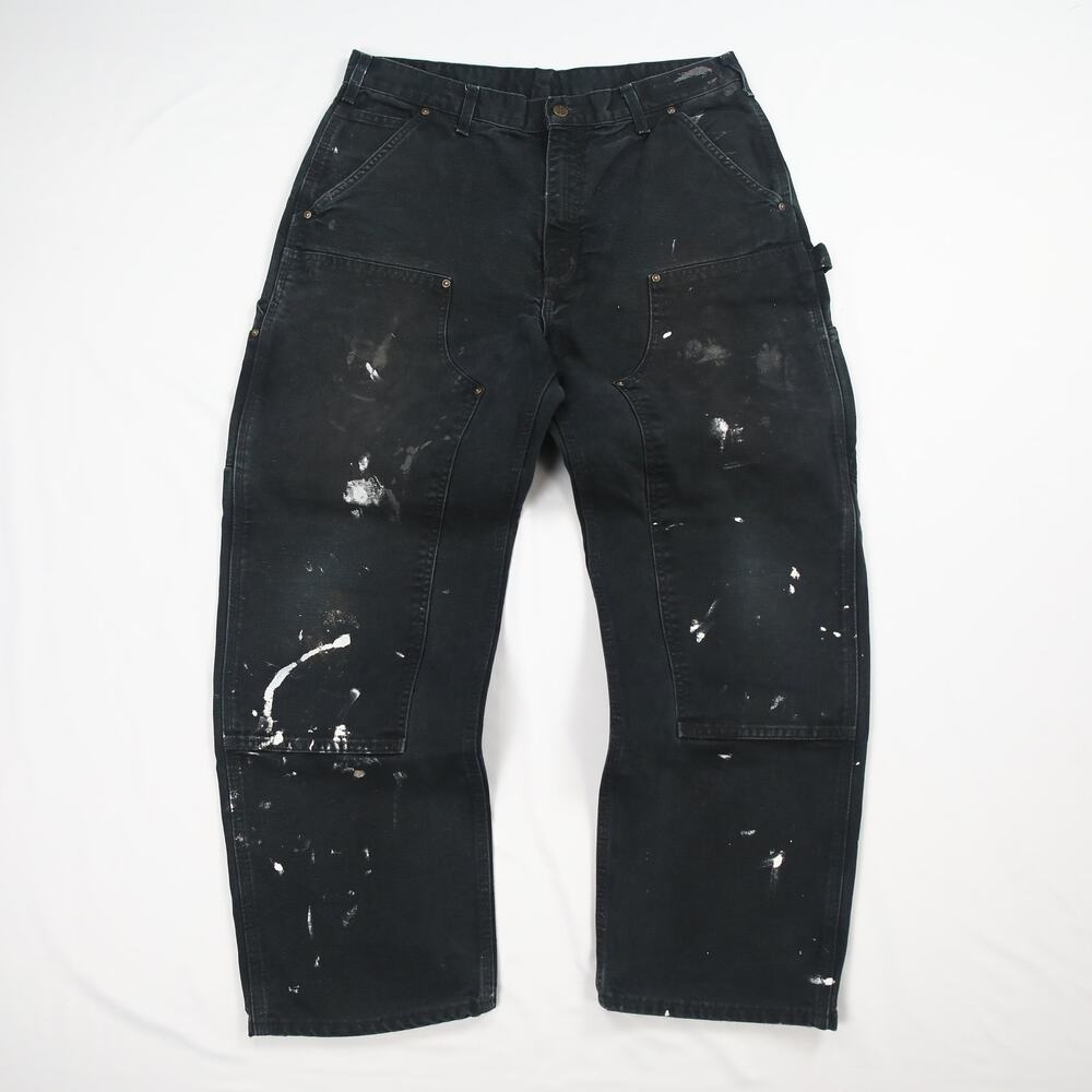 Vintage Carhartt B136 BLK Painted Faded Black Double Knee Carpenter Pants 34x29